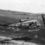 The Bell UH-1 Iroquois (nicknamed "Huey") is a utility military helicopter powered by a single turboshaft engine, with two-blade main and tail rotors.